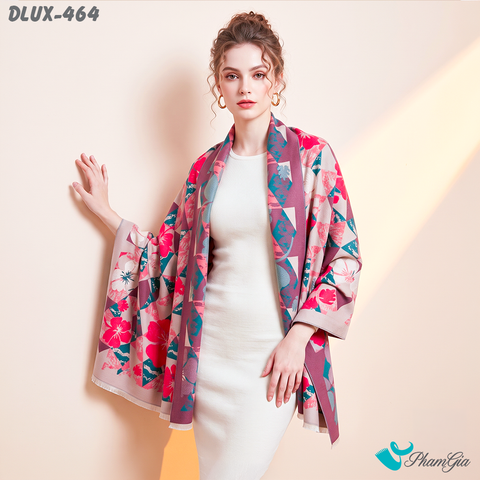 Khăn Choàng Dạ Cashmere Cao Cấp Họa Tiết Hoa Mai Màu Đỏ Sang Trọng (DLUX464)
