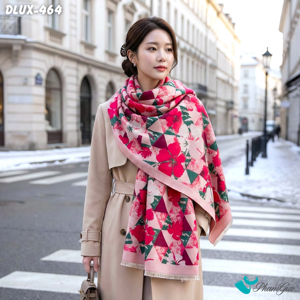 Khăn Choàng Dạ Cashmere Cao Cấp Họa Tiết Hoa Mai Màu Đỏ Sang Trọng (DLUX464)