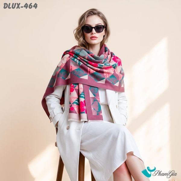 Khăn Choàng Dạ Cashmere Cao Cấp Họa Tiết Hoa Mai Màu Đỏ Sang Trọng (DLUX464)