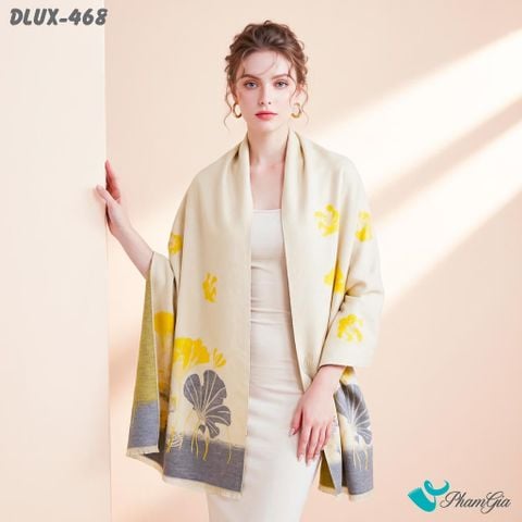 Khăn Choàng Dạ De Luxe Giữ Ấm Cao Cấp Họa Tiết Hoa Rẻ Quạt Màu Vàng Gold Sang Trọng (DLUX468)