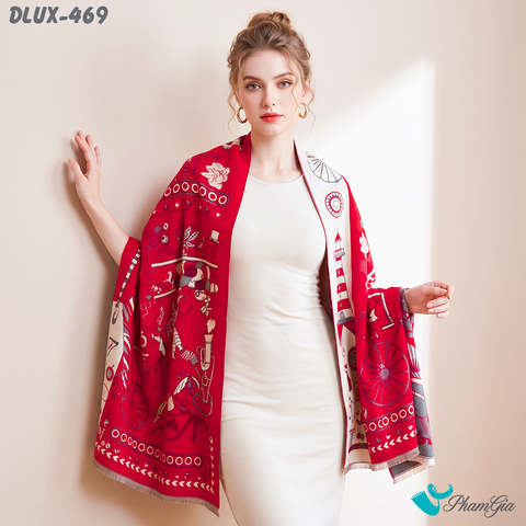 Khăn Choàng Dạ Cashmere Cao Cấp Họa Tiết Đương Đại Màu Đỏ Sang Trọng (DLUX469)