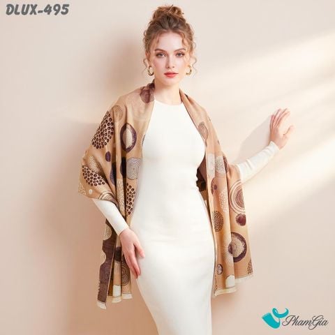 Khăn Choàng Dạ Cashmere Cao Cấp Họa Tiết Pháo Hoa Màu Nâu Tây Hiện Đại (DLUX495)