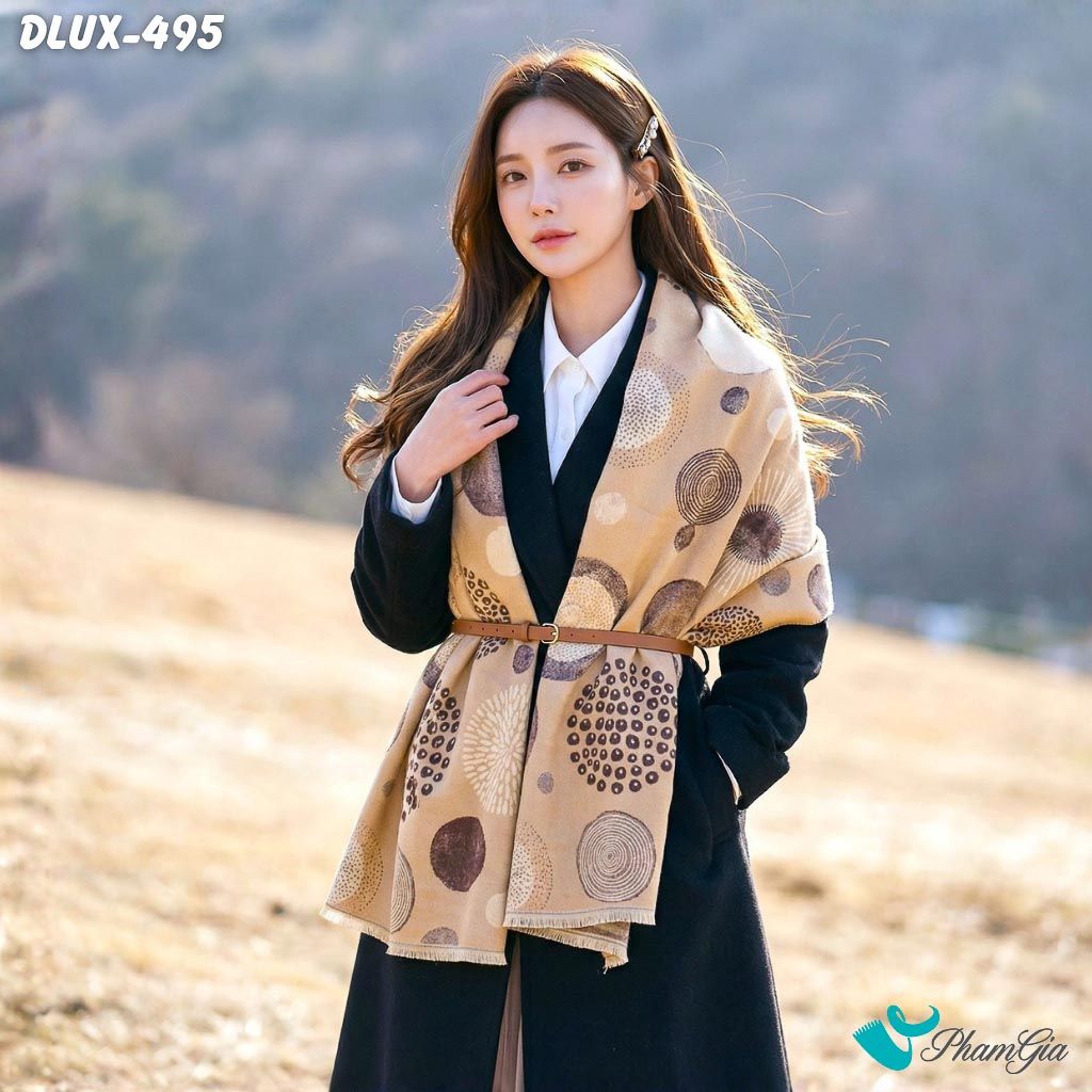 Khăn Choàng Dạ Cashmere Cao Cấp Họa Tiết Pháo Hoa Màu Nâu Tây Hiện Đại (DLUX495)