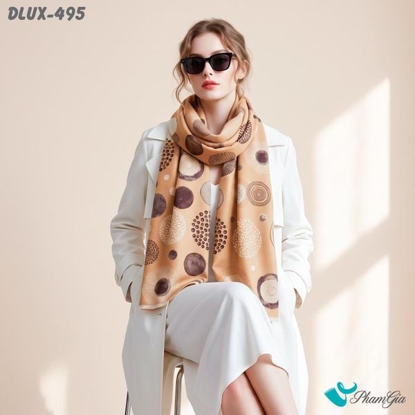 Khăn Choàng Dạ Cashmere Cao Cấp Họa Tiết Pháo Hoa Màu Nâu Tây Hiện Đại (DLUX495)