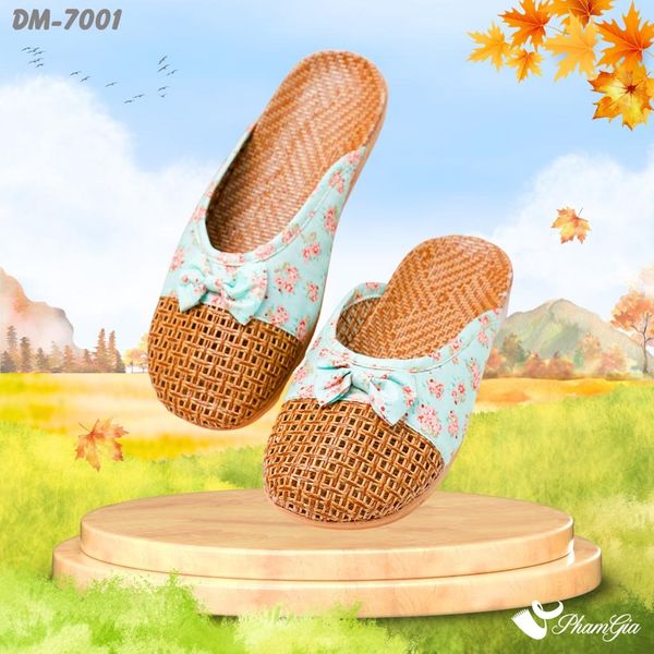 Dép Mây Bít Mũi Cao Cấp Họa Tiết Hoa Nhí Màu Xanh Mint (DM7001)