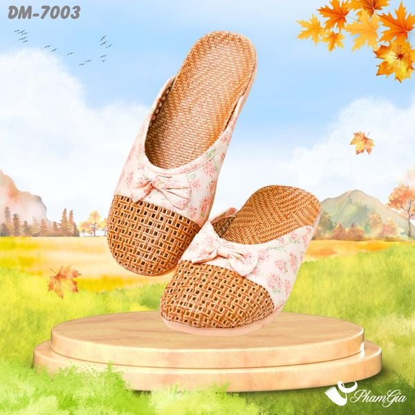 Dép Mây Bít Mũi Cao Cấp Họa Tiết Hoa Nhí Màu Hồng Đào (DM7003)