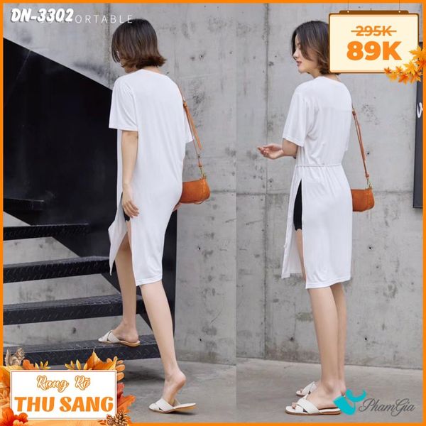 Đầm Thun Xẻ Tà Cao Cấp Màu Trắng (DN3302)