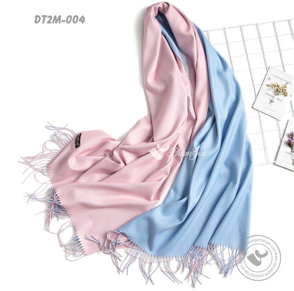 Khăn Choàng Dạ Trơn 2 Mặt Phối Màu Xanh - Hồng Pastel (BDT2M004)