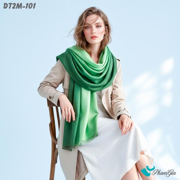 Khăn Choàng Dạ Cashmere Ombre Cao Cấp Màu Xanh Lục Bảo (DT2M101)