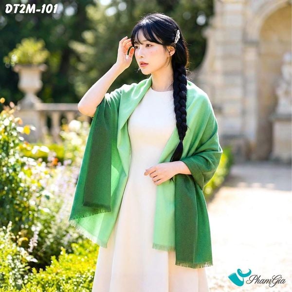 Khăn Choàng Dạ Cashmere Ombre Cao Cấp Màu Xanh Lục Bảo (DT2M101)