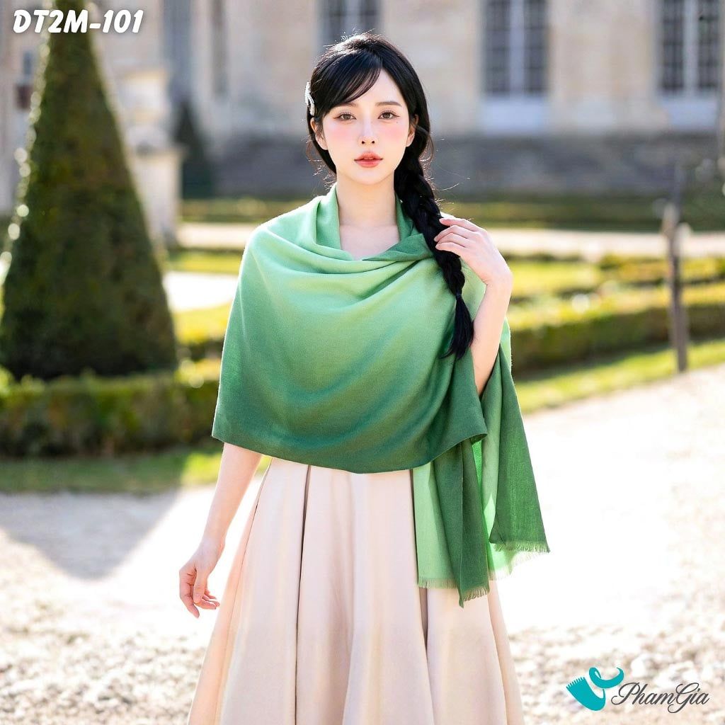 Khăn Choàng Dạ Cashmere Ombre Cao Cấp Màu Xanh Lục Bảo (DT2M101)