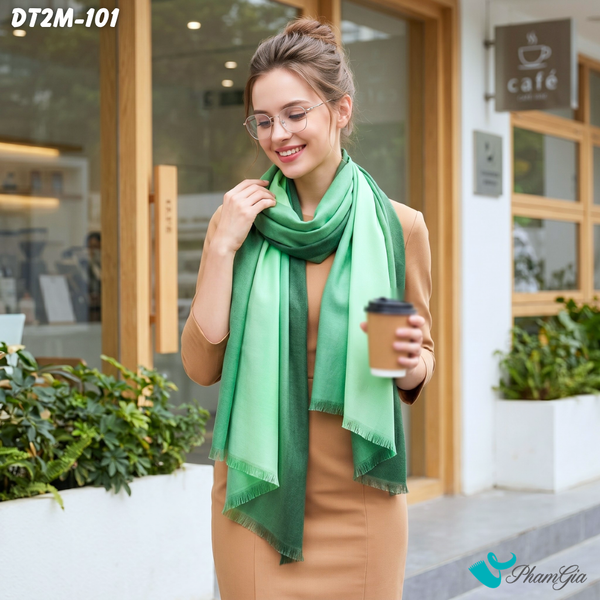 Khăn Choàng Dạ Cashmere Ombre Cao Cấp Màu Xanh Lục Bảo (DT2M101)