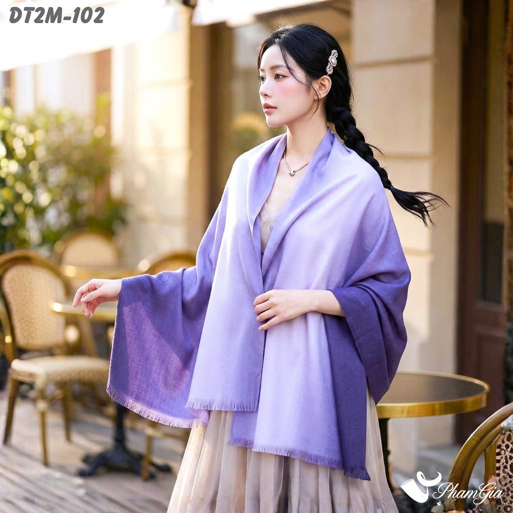 Khăn Choàng Dạ Cashmere Ombre Cao Cấp Màu Tím Nho (DT2M102)