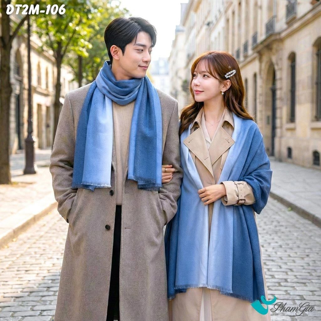 Khăn Choàng Dạ Cashmere Ombre Cao Cấp Màu Xanh Navy (DT2M106)