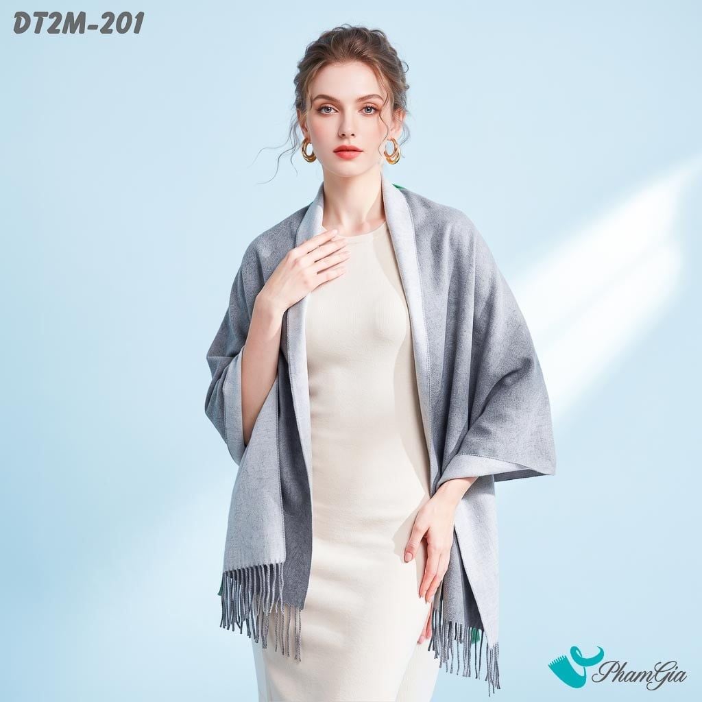 Khăn Choàng Dạ Cashmere Trơn 2 Mặt Phiên Bản Mới Phối Màu Xám Khói - Xám Ghi Tối Giản (DT2M201)
