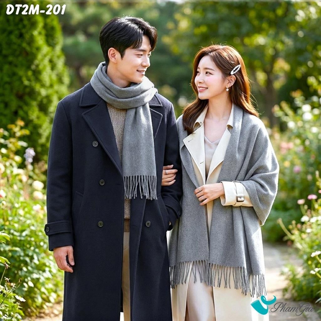 Khăn Choàng Dạ Cashmere Trơn 2 Mặt Phiên Bản Mới Phối Màu Xám Khói - Xám Ghi Tối Giản (DT2M201)