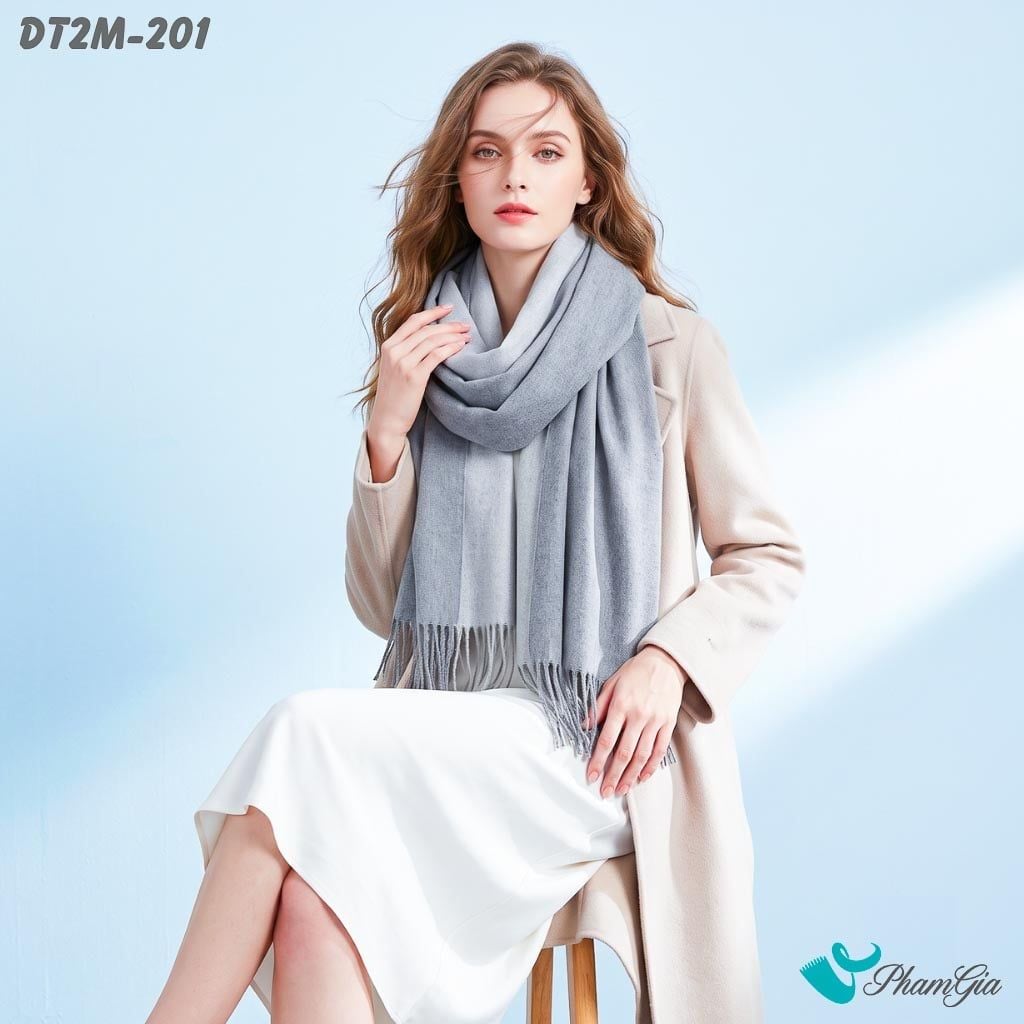 Khăn Choàng Dạ Cashmere Trơn 2 Mặt Phiên Bản Mới Phối Màu Xám Khói - Xám Ghi Tối Giản (DT2M201)