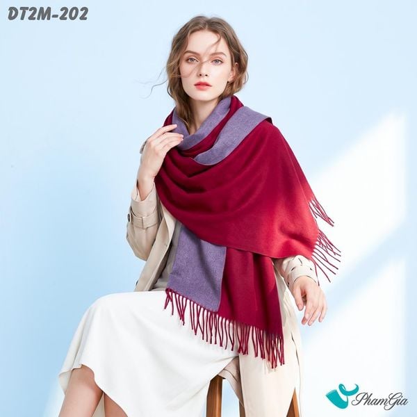 Khăn Choàng Dạ Cashmere Trơn 2 Mặt Phiên Bản Mới Phối Màu Đỏ Đô - Xám Sang Trọng (DT2M202)