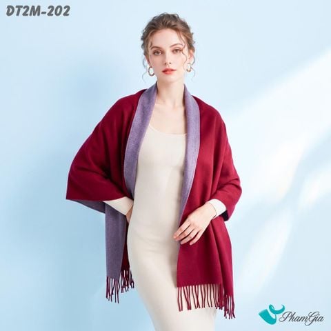 Khăn Choàng Dạ Cashmere Trơn 2 Mặt Phiên Bản Mới Phối Màu Đỏ Đô - Xám Sang Trọng (DT2M202)