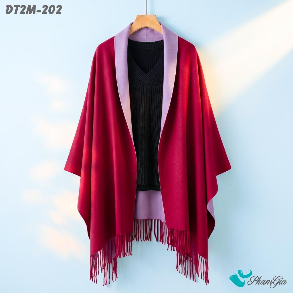 Khăn Choàng Dạ Cashmere Trơn 2 Mặt Phiên Bản Mới Phối Màu Đỏ Đô - Xám Sang Trọng (DT2M202)