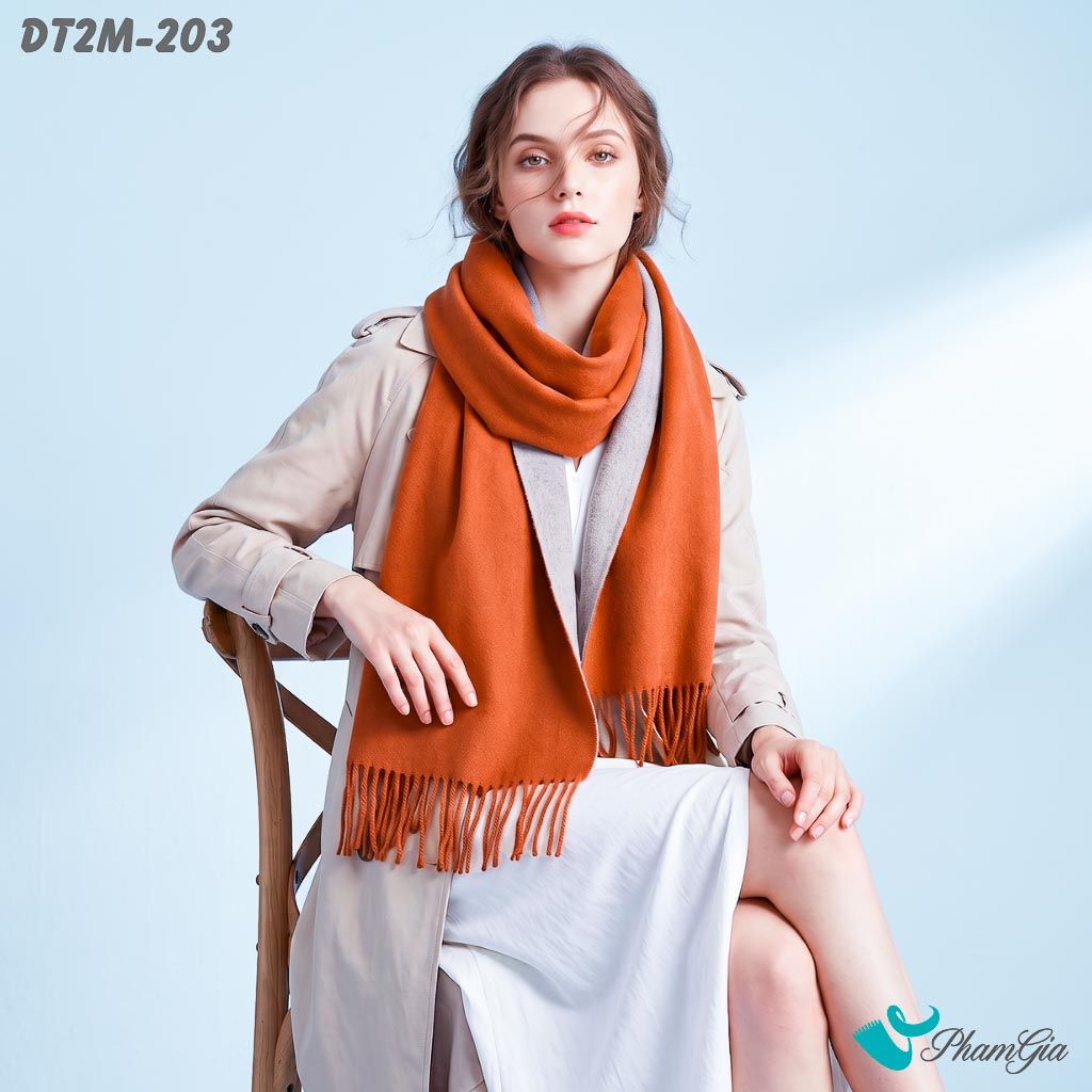 Khăn Choàng Dạ Cashmere Trơn 2 Mặt Phiên Bản Mới Phối Màu Nâu Đất - Xám Hiện Đại (DT2M203)