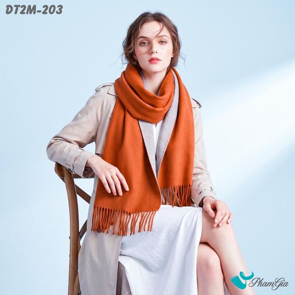 Khăn Choàng Dạ Cashmere Trơn 2 Mặt Phiên Bản Mới Phối Màu Nâu Đất - Xám Hiện Đại (DT2M203)