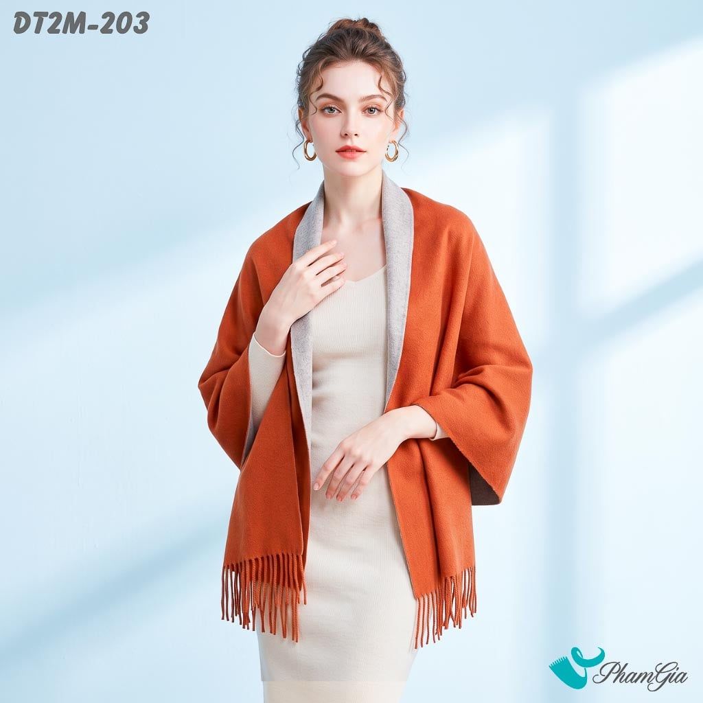 Khăn Choàng Dạ Cashmere Trơn 2 Mặt Phiên Bản Mới Phối Màu Nâu Đất - Xám Hiện Đại (DT2M203)