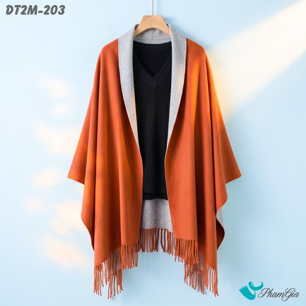 Khăn Choàng Dạ Cashmere Trơn 2 Mặt Phiên Bản Mới Phối Màu Nâu Đất - Xám Hiện Đại (DT2M203)
