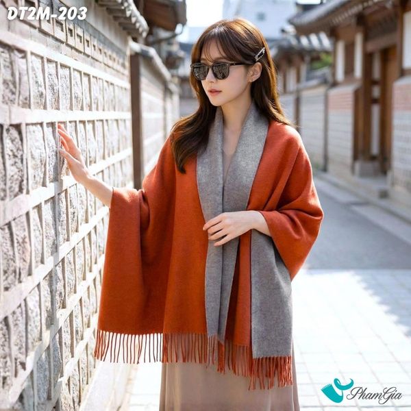 Khăn Choàng Dạ Cashmere Trơn 2 Mặt Phiên Bản Mới Phối Màu Nâu Đất - Xám Hiện Đại (DT2M203)