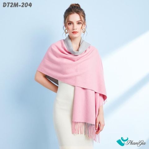 Khăn Choàng Dạ Cashmere Trơn 2 Mặt Phiên Bản Mới Phối Màu Hồng Dâu - Xám Trẻ Trung (DT2M204)