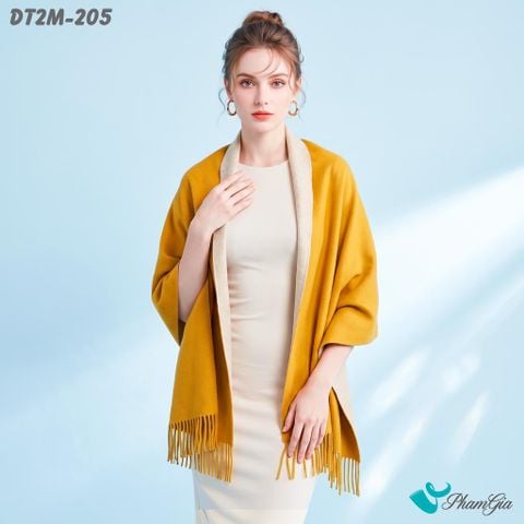 Khăn Choàng Dạ Cashmere Trơn 2 Mặt Phiên Bản Mới Phối Màu Vàng Nghệ - Xám Sang Trọng (DT2M205)