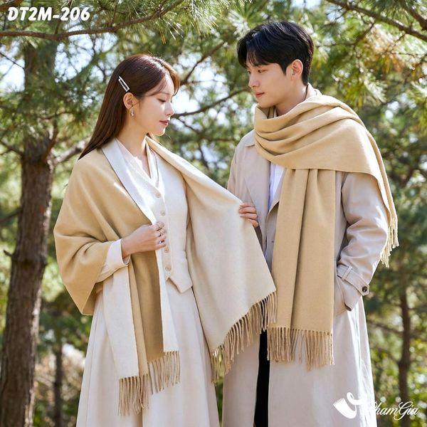 Khăn Choàng Dạ Cashmere Trơn 2 Mặt Phiên Bản Mới Phối Màu Beige - Kem Thanh Lịch (DT2M206)