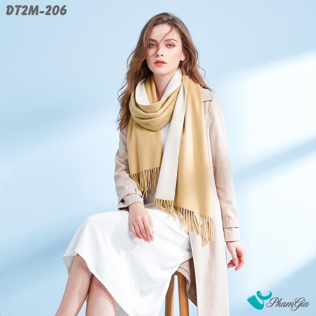 Khăn Choàng Dạ Cashmere Trơn 2 Mặt Phiên Bản Mới Phối Màu Beige - Kem Thanh Lịch (DT2M206)