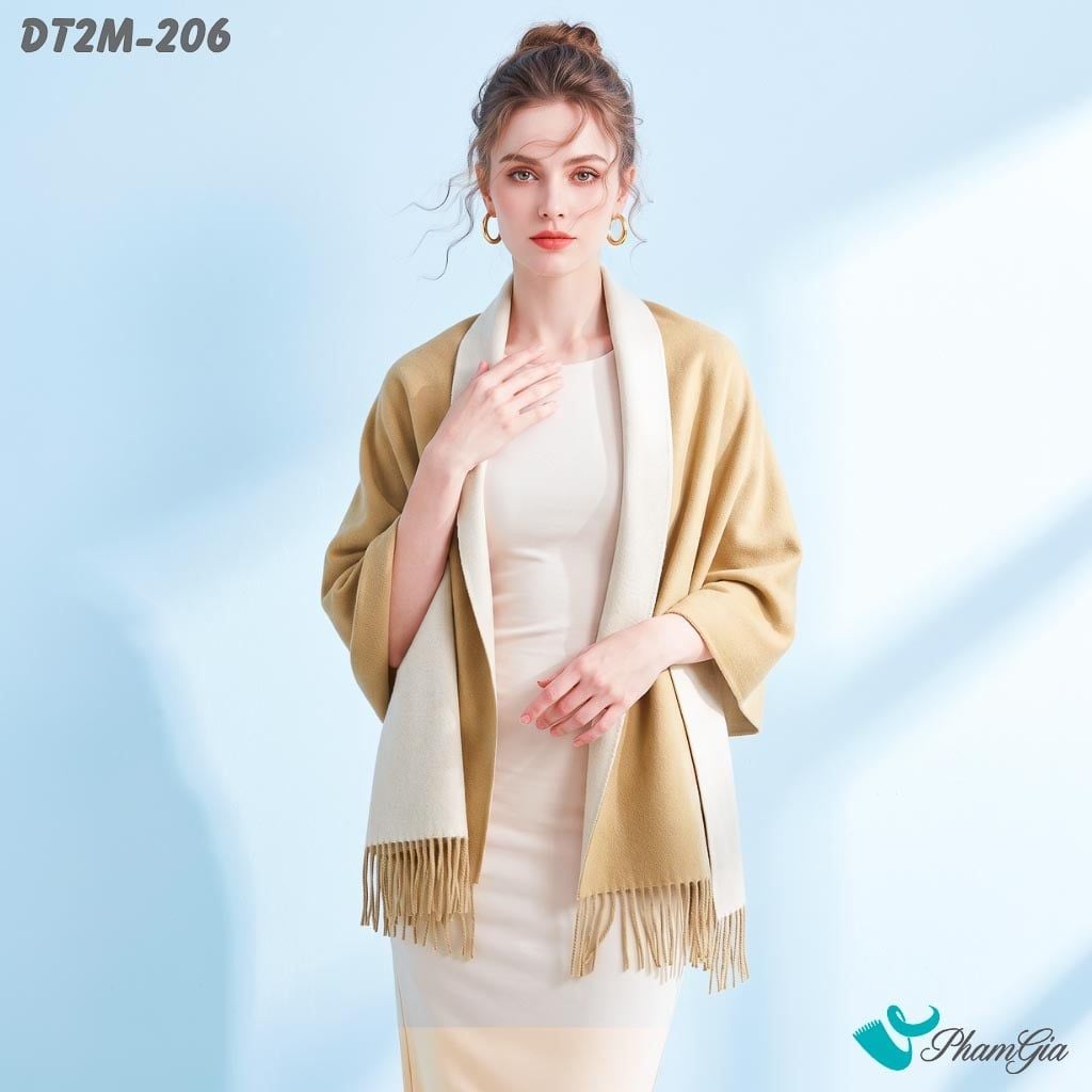 Khăn Choàng Dạ Cashmere Trơn 2 Mặt Phiên Bản Mới Phối Màu Beige - Kem Thanh Lịch (DT2M206)