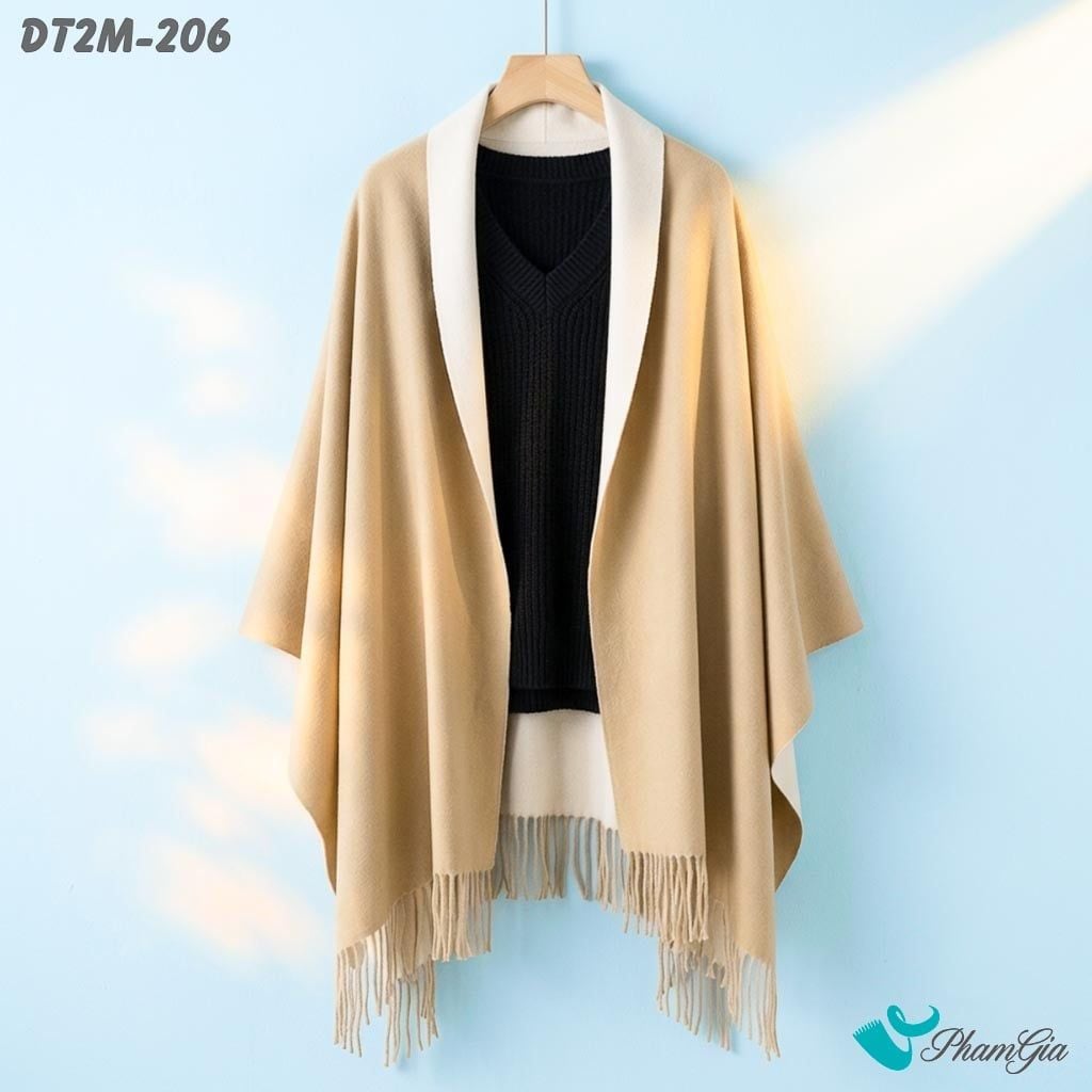 Khăn Choàng Dạ Cashmere Trơn 2 Mặt Phiên Bản Mới Phối Màu Beige - Kem Thanh Lịch (DT2M206)