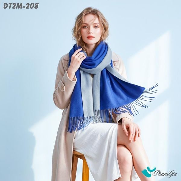 Khăn Choàng Dạ Cashmere Trơn 2 Mặt Phiên Bản Mới Phối Màu Xám - Xanh Coban Thanh Lịch (DT2M208)
