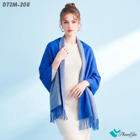 Khăn Choàng Dạ Cashmere Trơn 2 Mặt Phiên Bản Mới Phối Màu Xám - Xanh Coban Thanh Lịch (DT2M208)