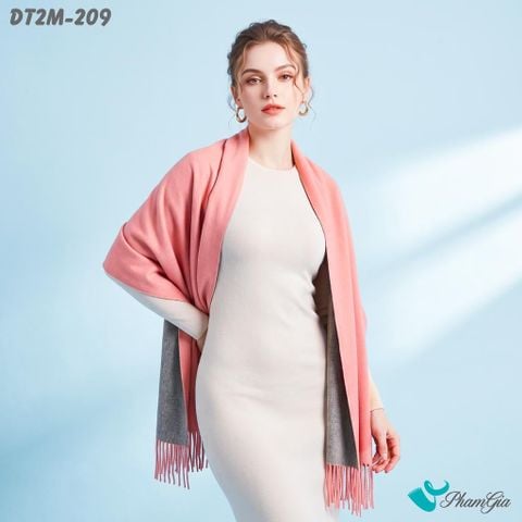 Khăn Choàng Dạ Cashmere Trơn 2 Mặt Phiên Bản Mới Phối Màu Xám Ghi - Hồng San Hô Trẻ Trung (DT2M209)