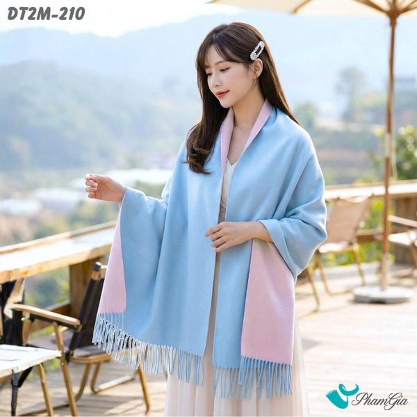 Khăn Choàng Dạ Cashmere Trơn 2 Mặt Phiên Bản Mới Phối Màu Hồng - Xanh Baby Trẻ Trung (DT2M210)