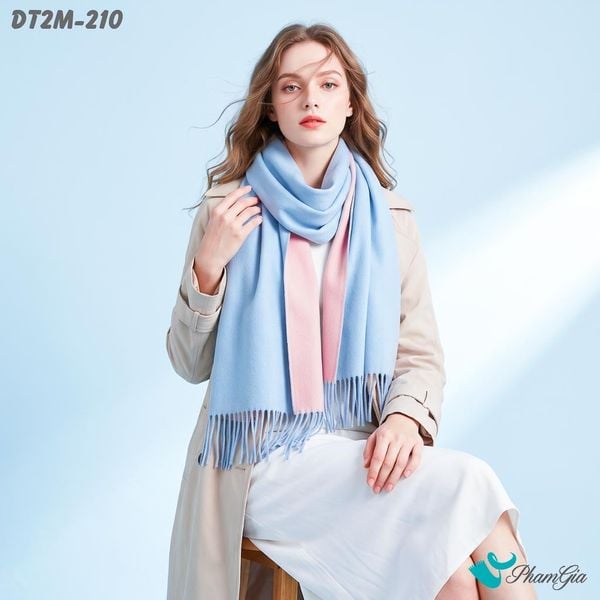 Khăn Choàng Dạ Cashmere Trơn 2 Mặt Phiên Bản Mới Phối Màu Hồng - Xanh Baby Trẻ Trung (DT2M210)