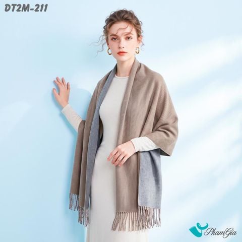 Khăn Choàng Dạ Cashmere Trơn 2 Mặt Phiên Bản Mới Phối Màu Xám Ghi - Nâu Đất Hiện Đại (DT2M211)