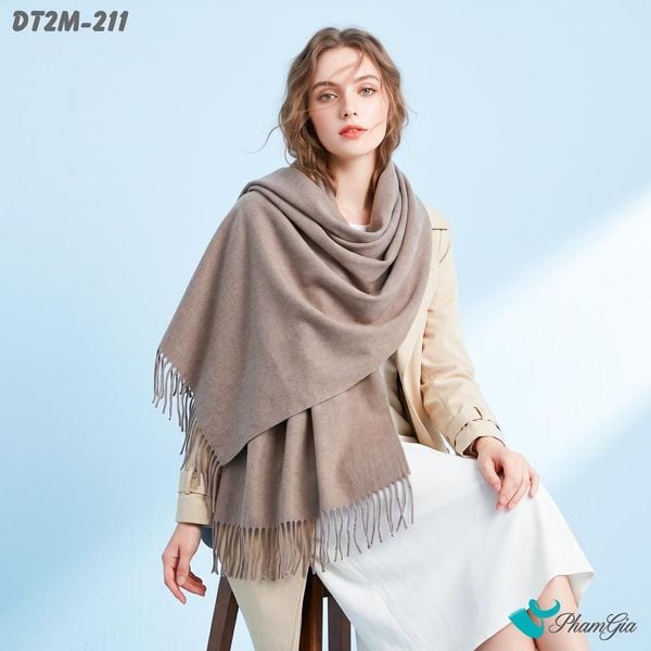 Khăn Choàng Dạ Cashmere Trơn 2 Mặt Phiên Bản Mới Phối Màu Xám Ghi - Nâu Đất Hiện Đại (DT2M211)