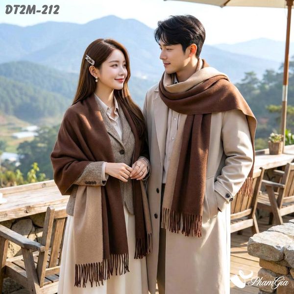 Khăn Choàng Dạ Cashmere Trơn 2 Mặt Phiên Bản Mới Phối Màu Beige - Nâu Cà Phê Hiện Đại (DT2M212)