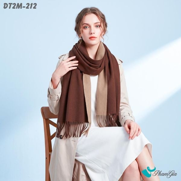 Khăn Choàng Dạ Cashmere Trơn 2 Mặt Phiên Bản Mới Phối Màu Beige - Nâu Cà Phê Hiện Đại (DT2M212)