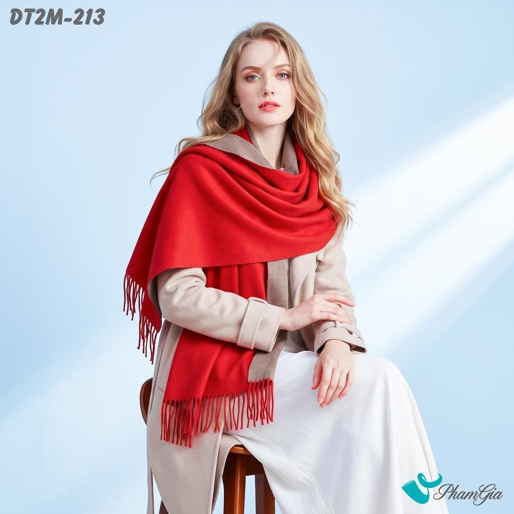 Khăn Choàng Dạ Cashmere Trơn 2 Mặt Phiên Bản Mới Phối Màu Xám Ghi - Đỏ Cá Tính (DT2M213)