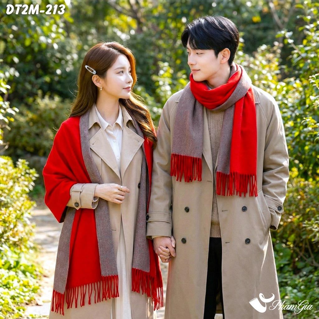 Khăn Choàng Dạ Cashmere Trơn 2 Mặt Phiên Bản Mới Phối Màu Xám Ghi - Đỏ Cá Tính (DT2M213)