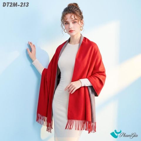 Khăn Choàng Dạ Cashmere Trơn 2 Mặt Phiên Bản Mới Phối Màu Xám Ghi - Đỏ Cá Tính (DT2M213)