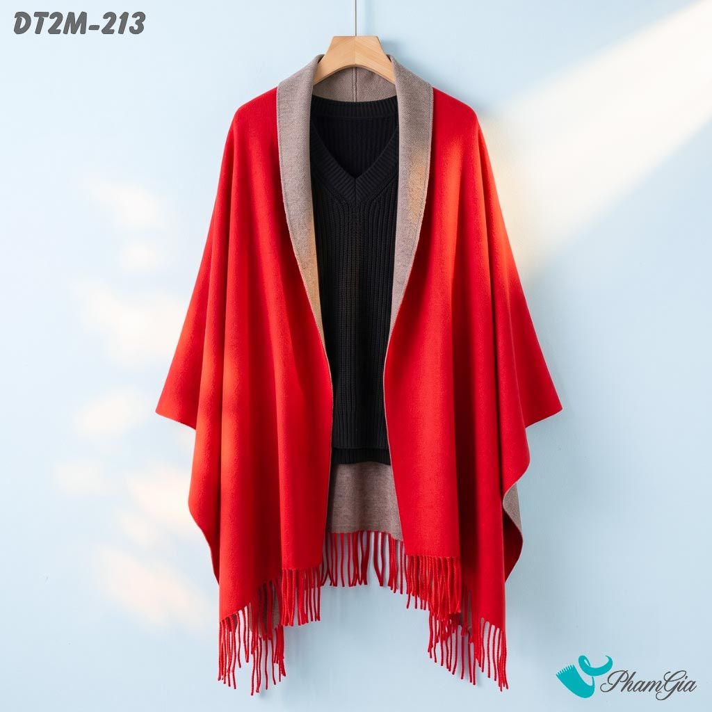 Khăn Choàng Dạ Cashmere Trơn 2 Mặt Phiên Bản Mới Phối Màu Xám Ghi - Đỏ Cá Tính (DT2M213)
