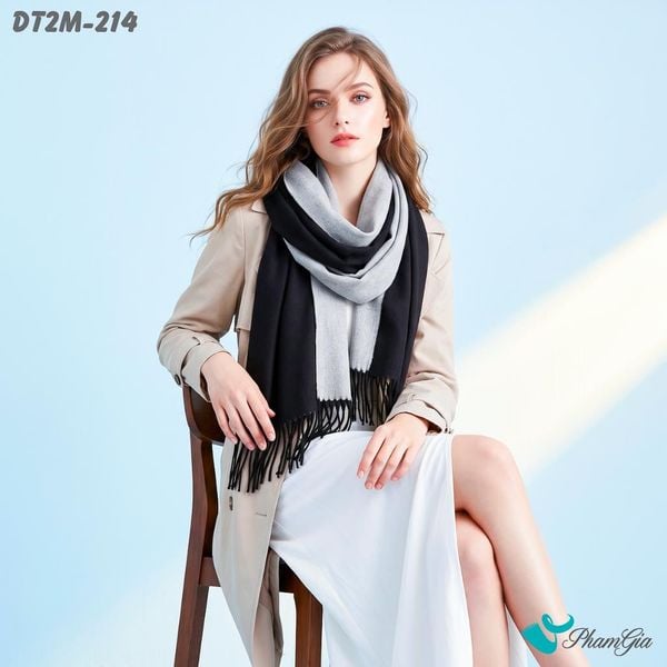 Khăn Choàng Dạ Cashmere Trơn 2 Mặt Phiên Bản Mới Phối Màu Xám Khói - Đen Thời Thượng (DT2M214)