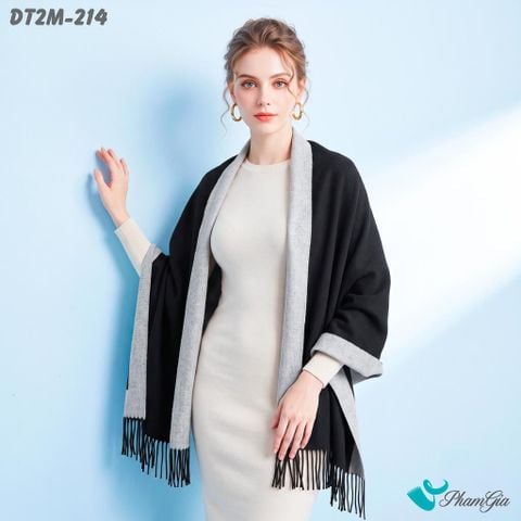 Khăn Choàng Dạ Cashmere Trơn 2 Mặt Phiên Bản Mới Phối Màu Xám Khói - Đen Thời Thượng (DT2M214)